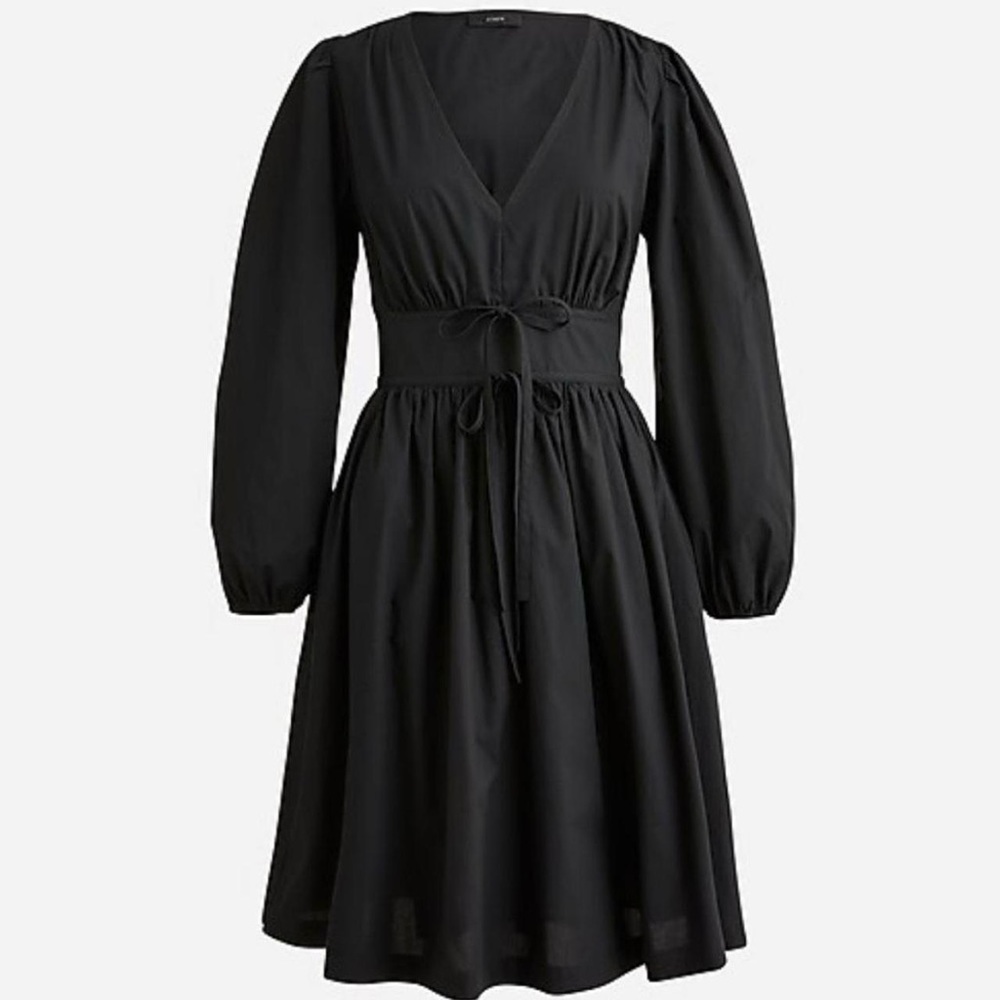 J Crew V-neck Cotton Poplin Mini Dress Black Size 2 NWT